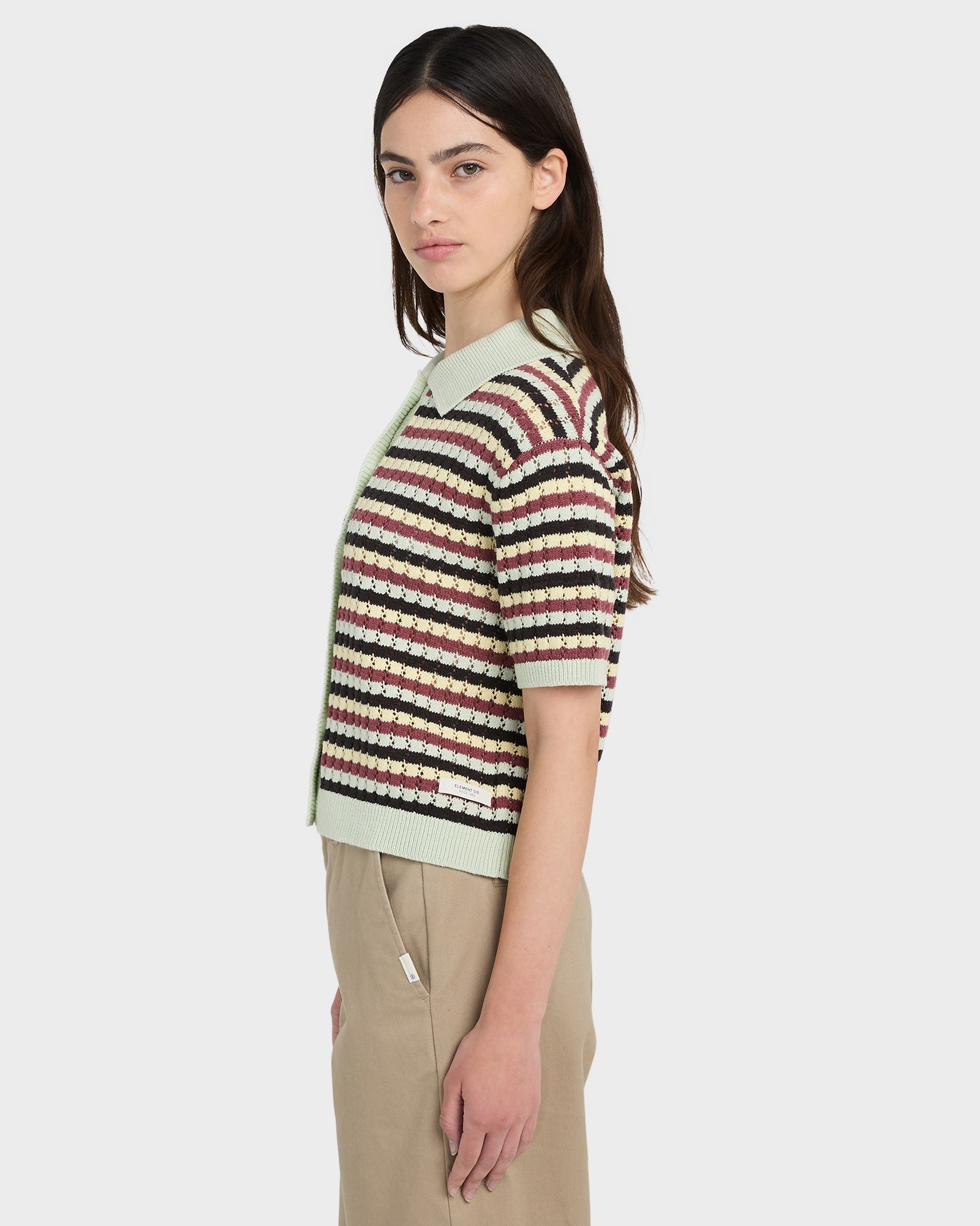 Womens Crochet Stripes Polo Shirt