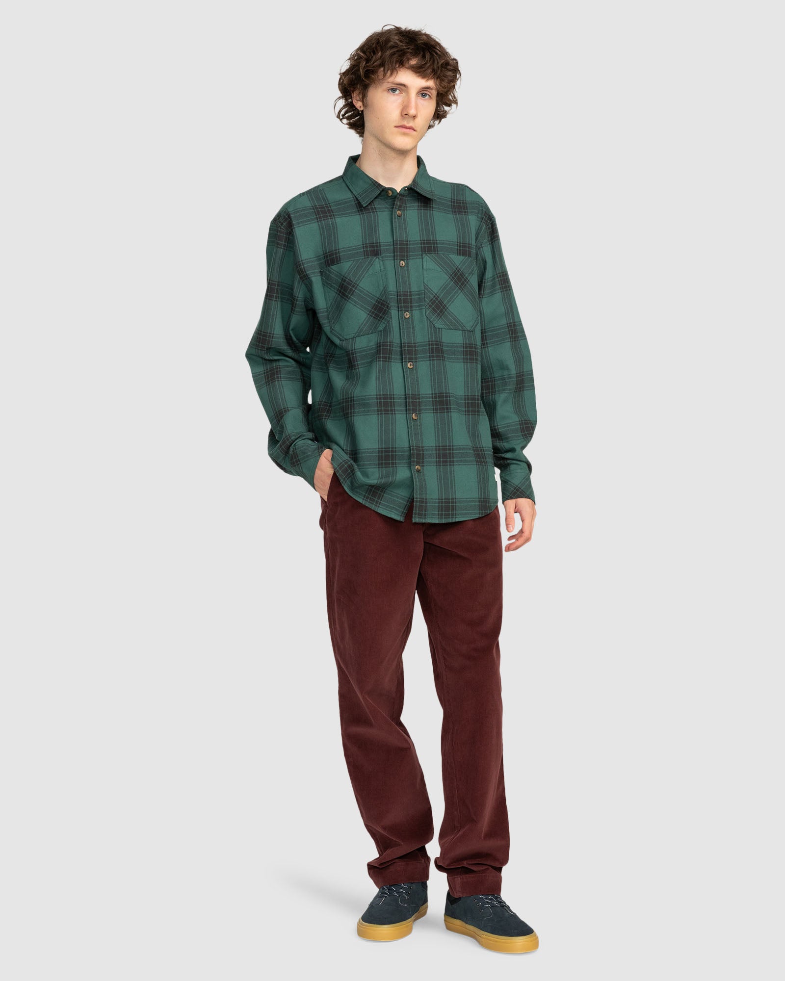 Mens Compass Long Sleeve Shirt TREKKING GREEN PLAID S